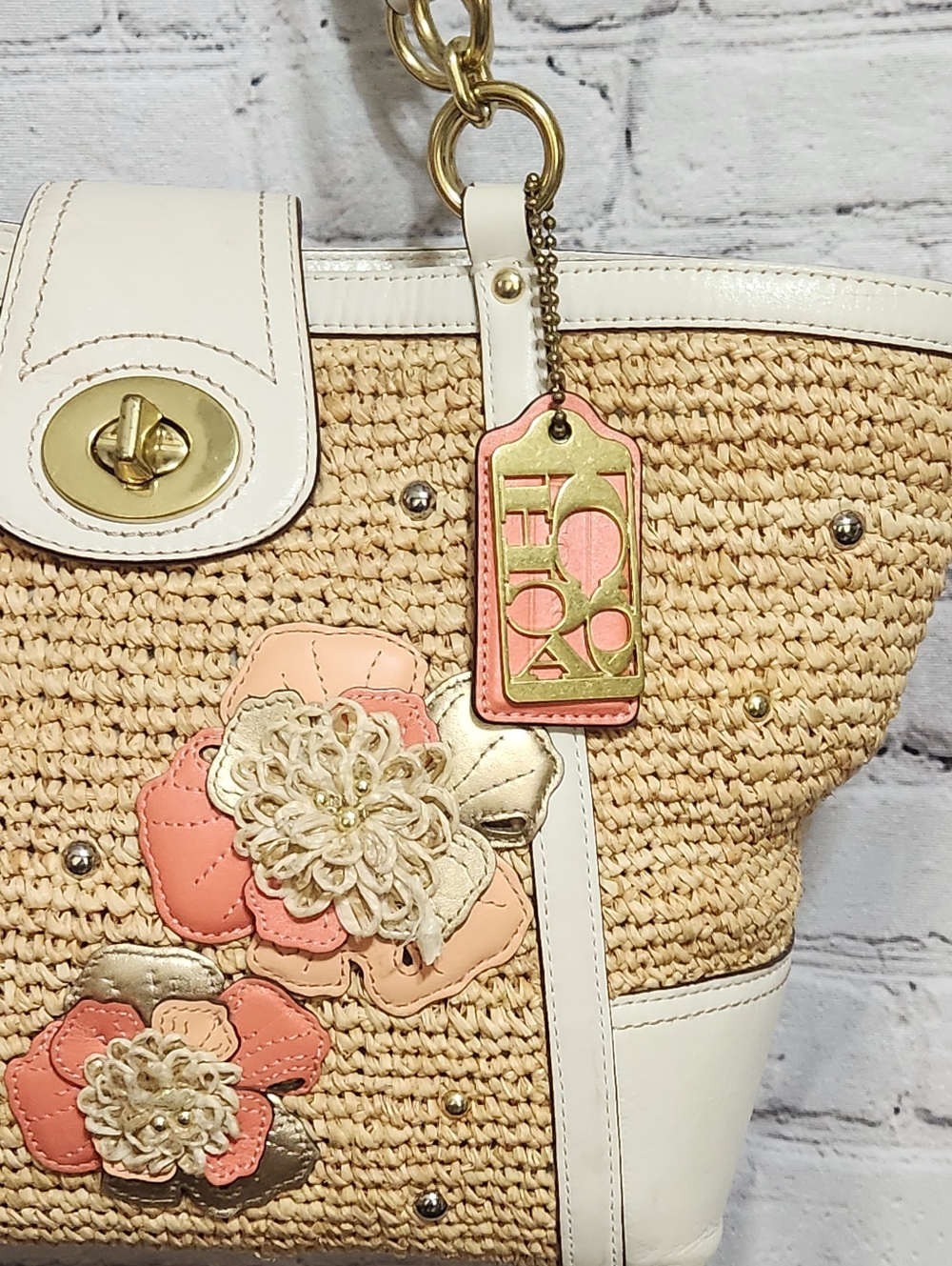 Coach Hamptons Weekend Straw Applique Tote Bag #19347 - Picture 10 of 16